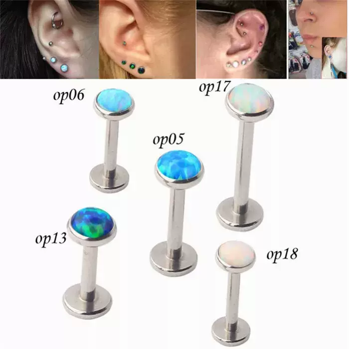 欧美热销澳宝耳钉不锈钢欧泊耳骨钉li亚马逊穿刺饰品