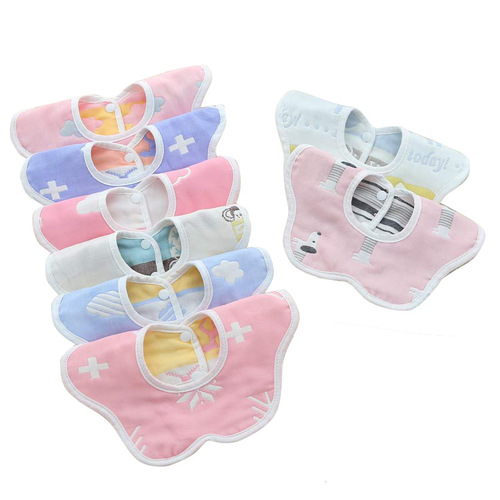 Six-layer pure cotton flap bib, octagonal 360 gauze bib, cotton saliva towel, direct selling baby towel for infants and young children
