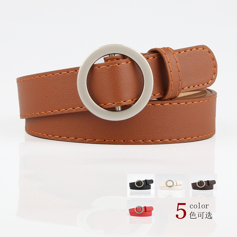 New ladies no hole round buckle belt simple versatile fashion thin belt student jeans with wholesale