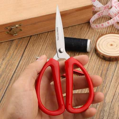 Stainless steel office household scissors red plastic handle scissors cloth thread student scissors gift stall large, medium and small scissors
