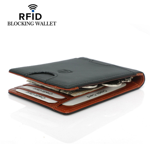 Cross-border exclusive RFID men's first-layer cowhide dollar clip wallet, best-selling cowhide leather wallet wallet