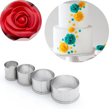 不锈钢饼干模具4件套装 翻糖蛋糕烘焙模具 圆形玫瑰花瓣蛋糕模