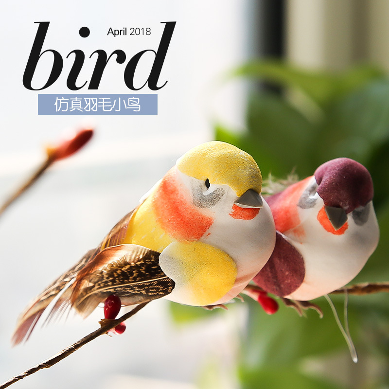 Simulation Bird Wire Foam Bird Craft Simulation Bird Garden Floriculture Bundled Colorful Feather Bird DIY Decoration