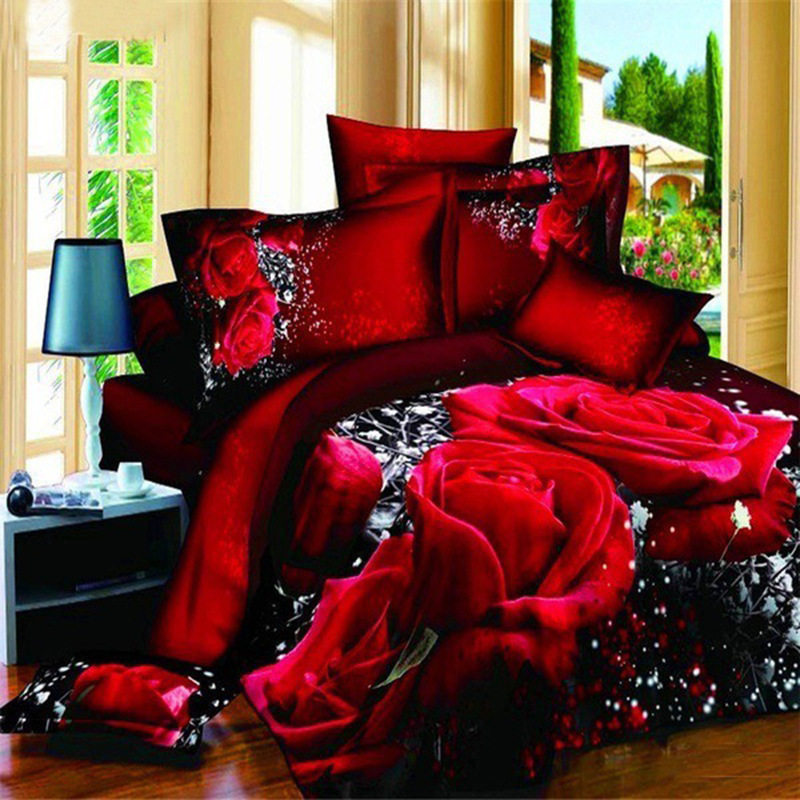 Weiou Cross-Border Home Textile Supply Plant Flower 3D Pattern Bedding Polyester Quilt Cover Pillowcase Bed Three-Piece Set Wholesale
