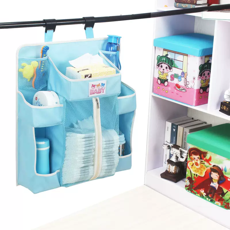 Children's storage system, hanging organiser, feeding bottle, storage bag for bed, stroller