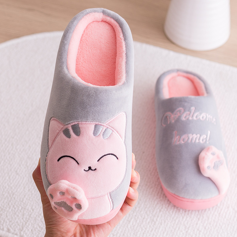Pantuflas de algodón de invierno, diseño gato de la suerte, cálidas y peludas, unisex para pareja y uso en casa