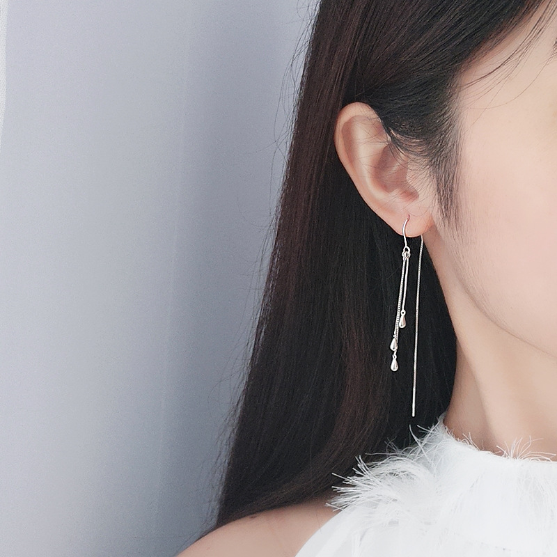 Water Drop S925 Pure Silver Earrings Chic Korean Style Personality Temperament Female High-end Earrings Fashion Earrings Silver Jewelry