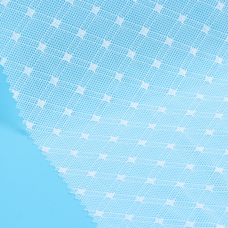 福建长乐厂家批发锦纶氨纶弹力网眼布小圆点提花网点点网布时装