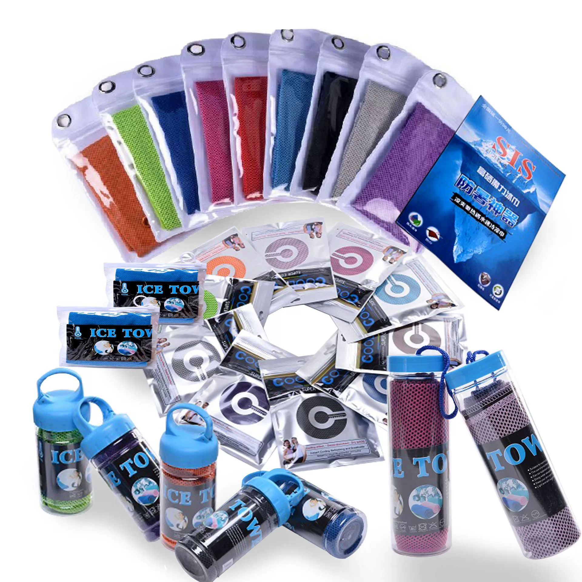 Cooling towel sports cooling ice towel blends cotton fabric wiping sweat cooling towel 50% cooling yarn