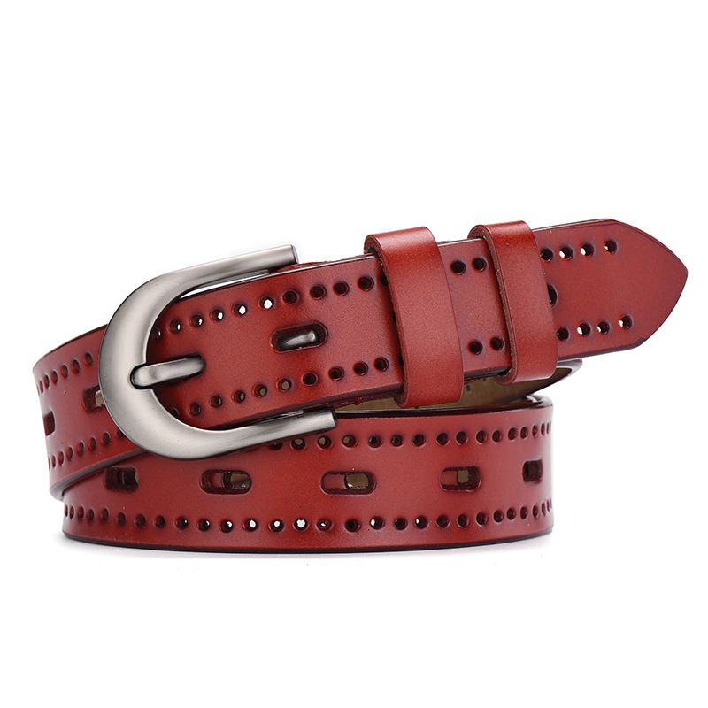 Correa de cuero de las mujeres sin punzonado cinturón hueco estudiante estilo coreano retro cinturón casual cinturón de ropa