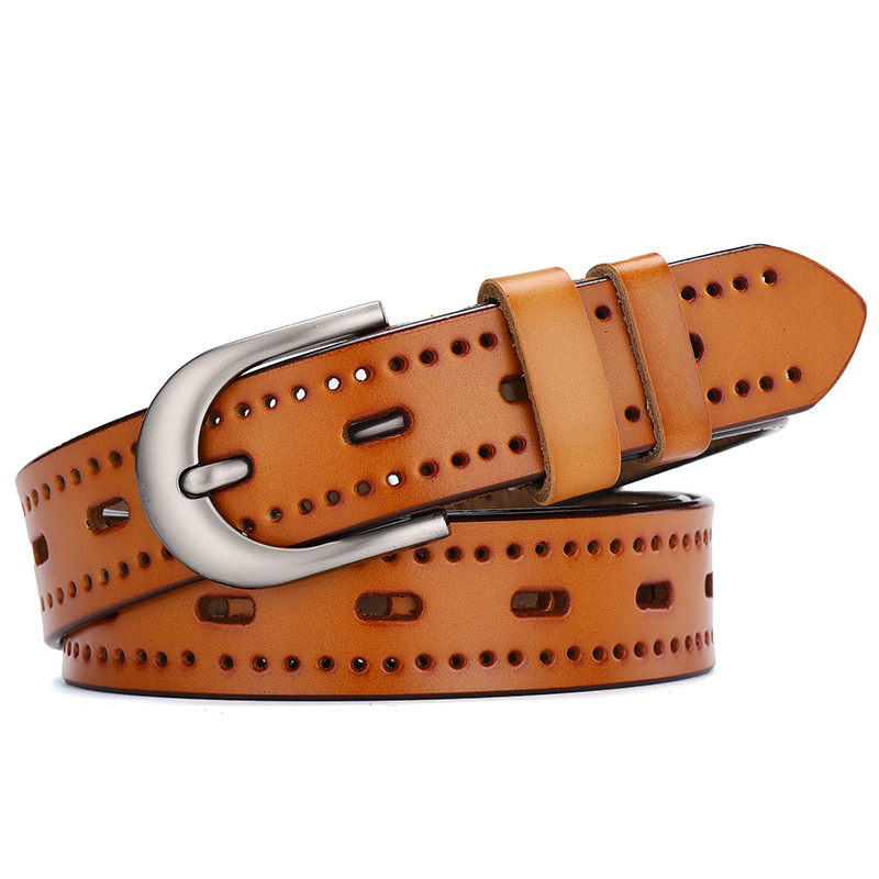 Correa de cuero de las mujeres sin punzonado cinturón hueco estudiante estilo coreano retro cinturón casual cinturón de ropa