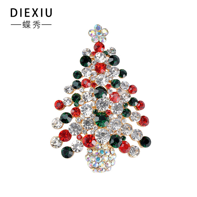 Europa y América rhinestone árbol de Navidad ramillete joyería creativa regalo broche Ventas Directas la fábrica