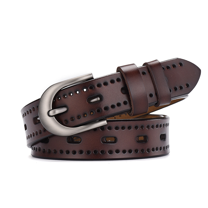 Correa de cuero de las mujeres sin punzonado cinturón hueco estudiante estilo coreano retro cinturón casual cinturón de ropa