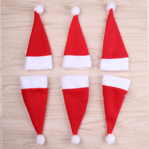 Christmas decorations mini Santa hat Christmas wine bottle hat brushed cloth hat cutlery set cutlery set