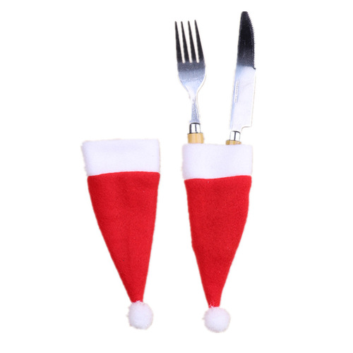 Christmas decorations mini Santa hat Christmas wine bottle hat brushed cloth hat cutlery set cutlery set