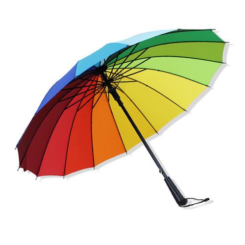 Wholesale creative 16-bone rainbow umbrella straight pole umbrella insurance gift umbrella outdoor advertising umbrella custom LOGO long handle umbrella
