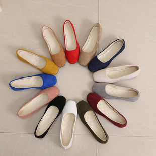 2025 Spring and Autumn Square Toe Shoes Fashionable Flat Shoes Women's Korean Style Suede Shallow Mouth Single Shoes Women's Shoes Large Size Foreign Trade 4243