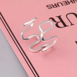 山本银 S925银简约女款波浪曲线戒指个性小众冷淡风女士开口银戒