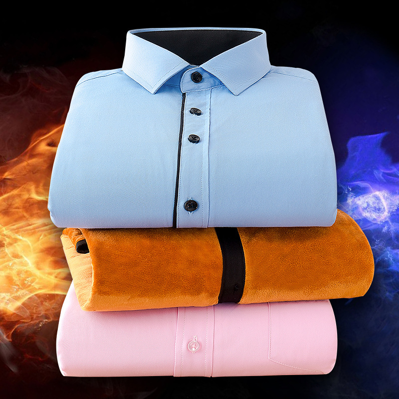 Plus size workwear professional shirt fleece-lined thickened black solid color men's winter shirt cardigan business formal shirt Plus size workwear professional shirt fleece-lined thickened black solid color men's winter shirt cardigan business formal shirt