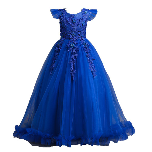 Cross-border new children's princess dress for girls, lace wedding dress with floor-length skirt, formal dress for older children with lace trim