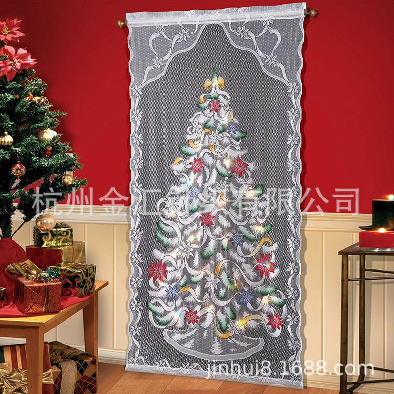 Christmas door curtain spray flower Christmas tree lace color light-emitting LED with light string 40x 84 inch curtain New