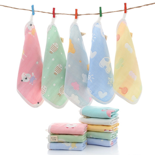 Pure cotton saliva towel six-layer square towel for infants and young children gauze small towel jacquard handkerchief cartoon hand towel wholesale