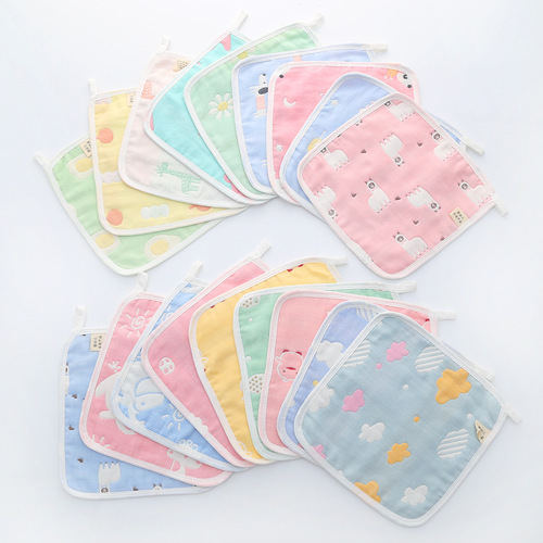 Pure cotton saliva towel six-layer square towel for infants and young children gauze small towel jacquard handkerchief cartoon hand towel wholesale