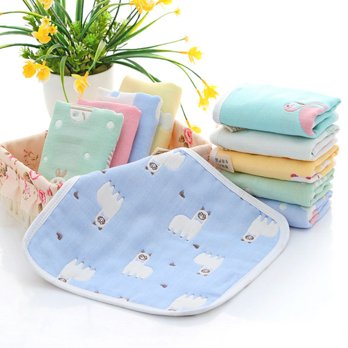 Pure cotton saliva towel six-layer square towel for infants and young children gauze small towel jacquard handkerchief cartoon hand towel wholesale
