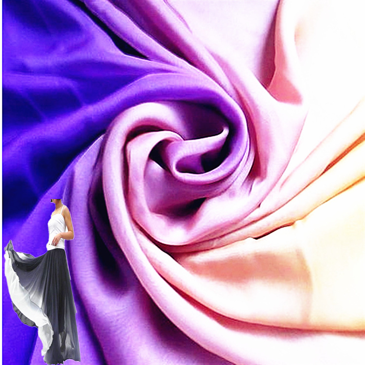 涤纶仿真丝热转移印花布 飘逸透气垂感春夏裙装汉服渐变印花面料