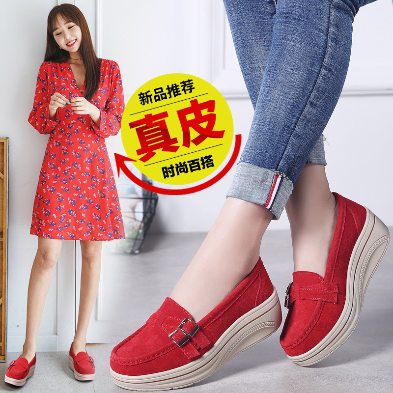 Spring and Autumn foreign trade new Korean style genuine leather flat women's shoes flat heel single-layer shoes soft bottom casual leather shoes mother's shoes peas shoes
