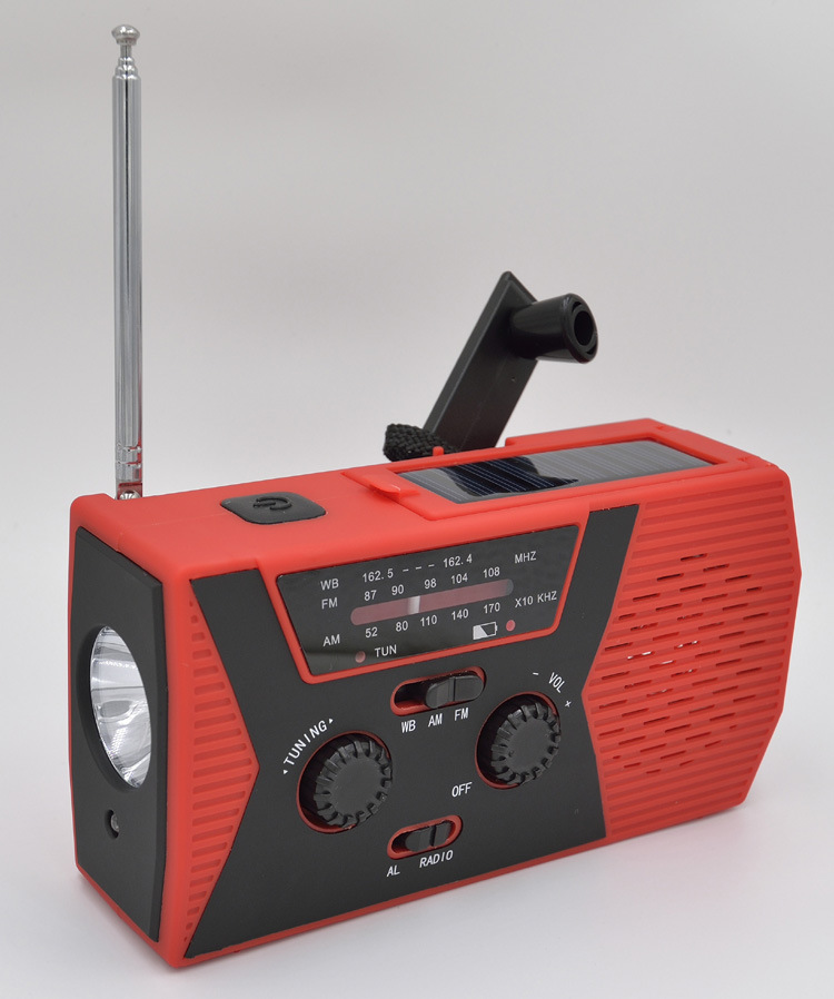 Radio de emergencia de carga de manivela solar portátil de Amazon con luz de lectura de linterna