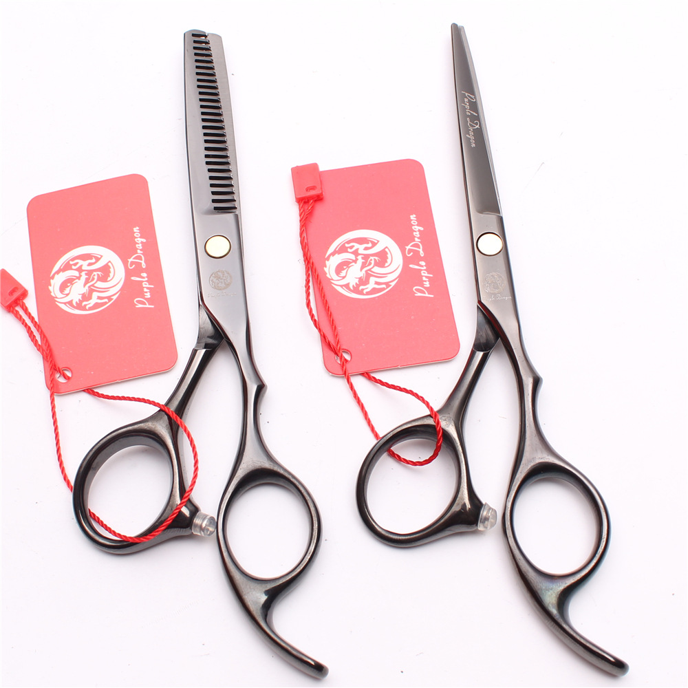 Púrpura dragón 5,5 6,0 pulgadas tijeras de pelo negro Tijeras Peluquero tijeras planas tijeras dientes Liu Hai tijeras adelgazamiento combinación traje