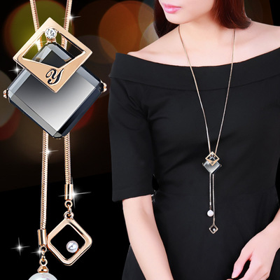 Korean Edition personality Simplicity Geometry double-deck Diamond tassels sweater chain have more cash than can be accounted for Necklace temperament Versatile Pendant wholesale