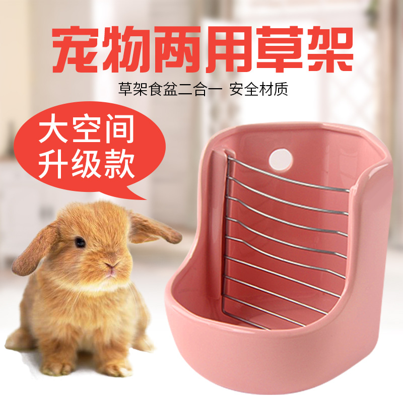 Tazón de comida de doble propósito de cerámica fijo conejo paja estante de comida tazón fijo anti-Flip Totoro tazón de comida triángulo extra-grande