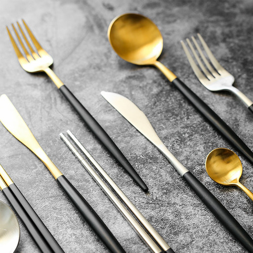 Portuguese black gold black silver brushed stainless steel Western tableware steak knife fork coffee spoon chopsticks Western knife fork set