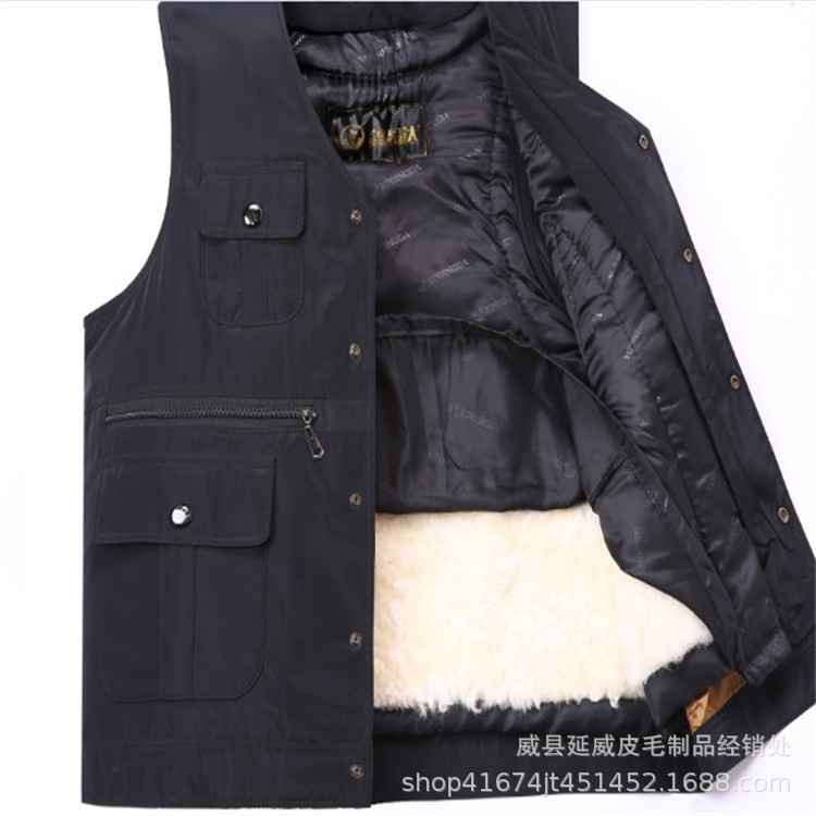 Factory wholesale wool vest fur integrated sheepskin waistcoat men's middle-aged and elderly casual warm vest