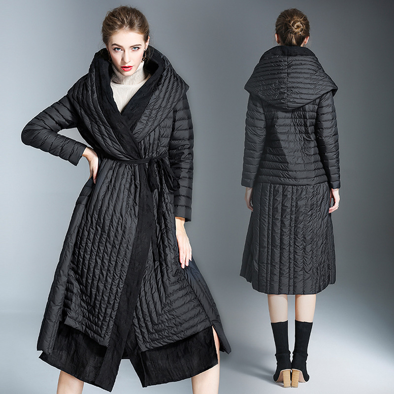2025 New White Duck down Jacket Autumn and Winter Hooded down Jacket Women's Korean Style Mid-Length Thickened down Jacket