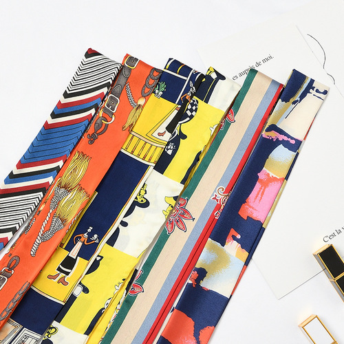 Korean style versatile decorative spring and summer tying bag handle silk scarf thin and narrow ribbon belt tie scarf ribbon scarf for women