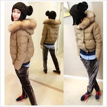 冬装新款童佳倩明星同款羽绒服女短款潮超大貉子毛领修身显瘦外套