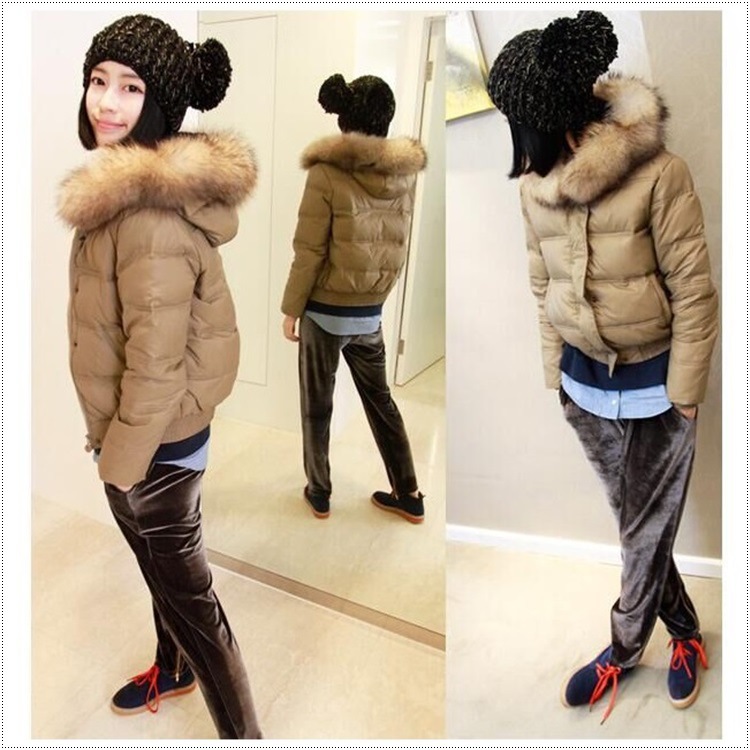 冬装新款童佳倩明星同款羽绒服女短款潮超大貉子毛领修身显瘦外套