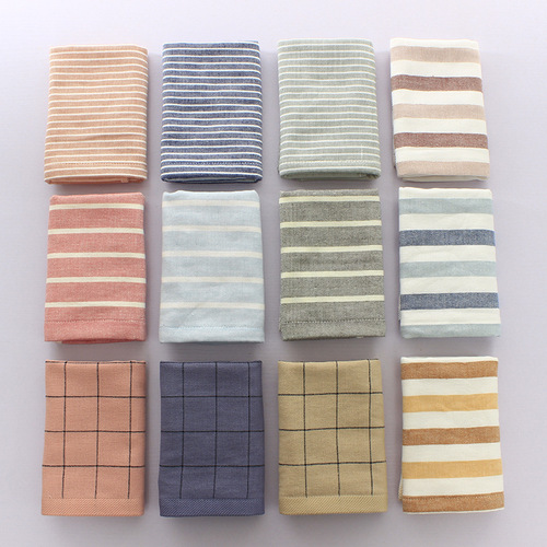 Japanese cotton gauze square towel plaid stripes thickened water-absorbent 34*34 hand towel handkerchief face towel face towel