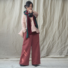 小暖/冬季原创棉麻女装文艺宽松夹棉直筒长裤打坐裤 显瘦阔腿棉裤