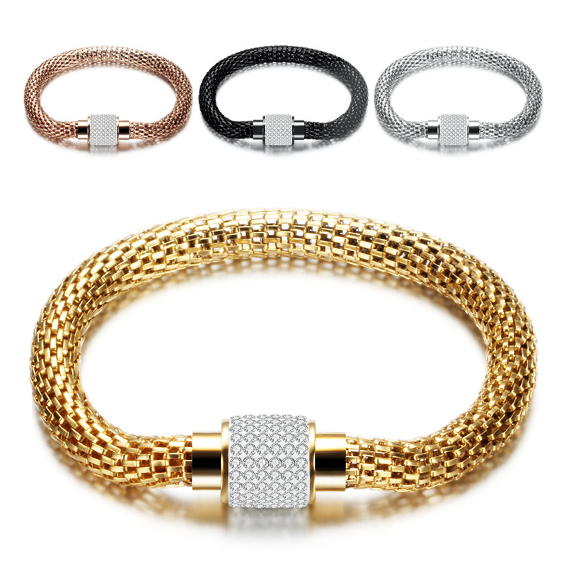 European and American Cross-Border Amazon Vintage Cable Wire 18K Gold Inlaid Diamond Hollow Stainless Steel Bracelet Wholesale Hot Sale