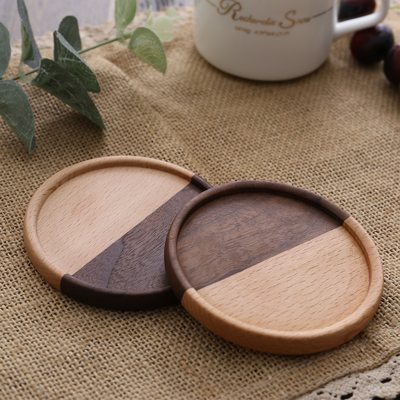 Nuevo estilo creativo posavasos de madera maciza posavasos de té de haya simple europeo posavasos de madera de nogal negro