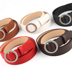 New Women's Fashion PU Button Holeless Simple Belt Student Jeans Belt Versatile Slim Belt