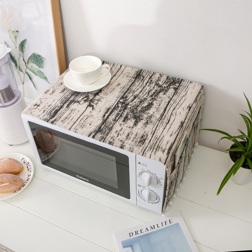 Internet celebrity wood grain cross-border supply linen cotton and linen microwave oven cover microwave oven dust cover cover cloth fabric oven cover cover