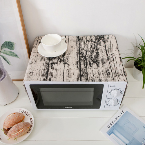 Internet celebrity wood grain cross-border supply linen cotton and linen microwave oven cover microwave oven dust cover cover cloth fabric oven cover cover