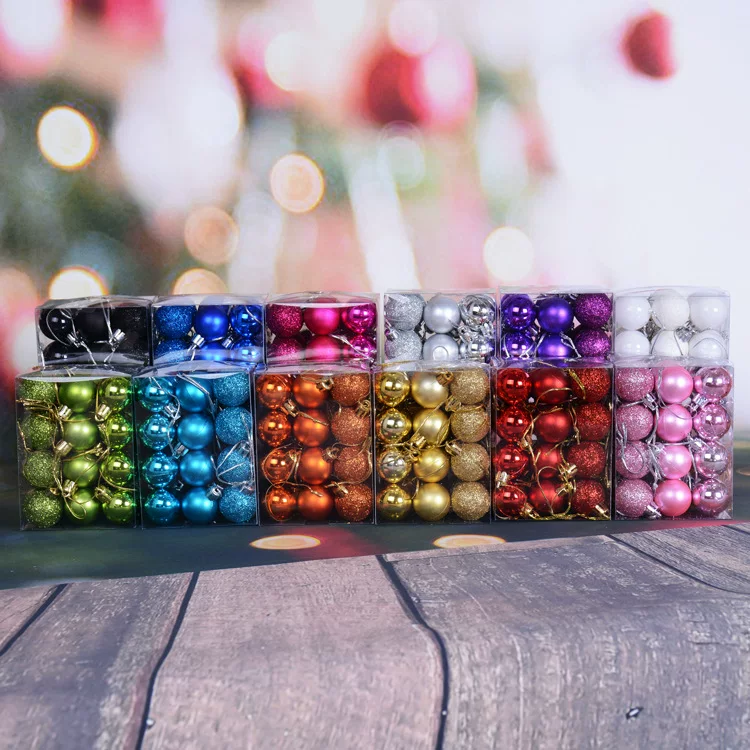 Пластиковые рождественские украшения (жилье), шарики 3 см, 24 шт, assorted colors