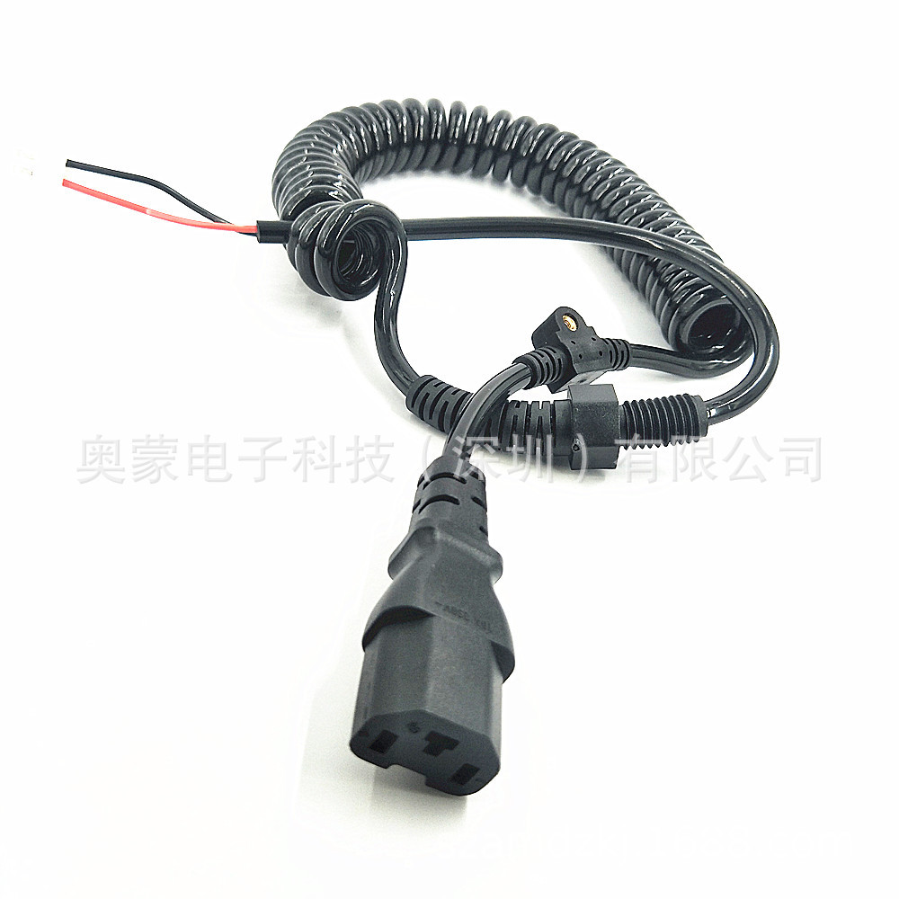 2芯电动车充电弹簧线 大电流2*1.0平方螺旋线 T型品字尾弹簧线