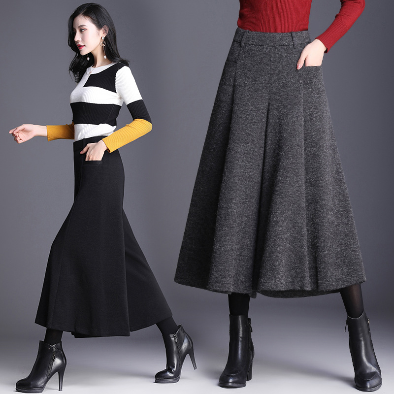 thumbnail image 3 of Pantalones de pierna ancha para mujer Otoño/Invierno Pantalones de lana nuevos Pantalones de siete cuartos Pantalones de mujer de moda Piernas, 3 of 5